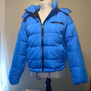 Urban Outfitters Puffer Jacket/coat hood fleece lined royal blue zip closure XS